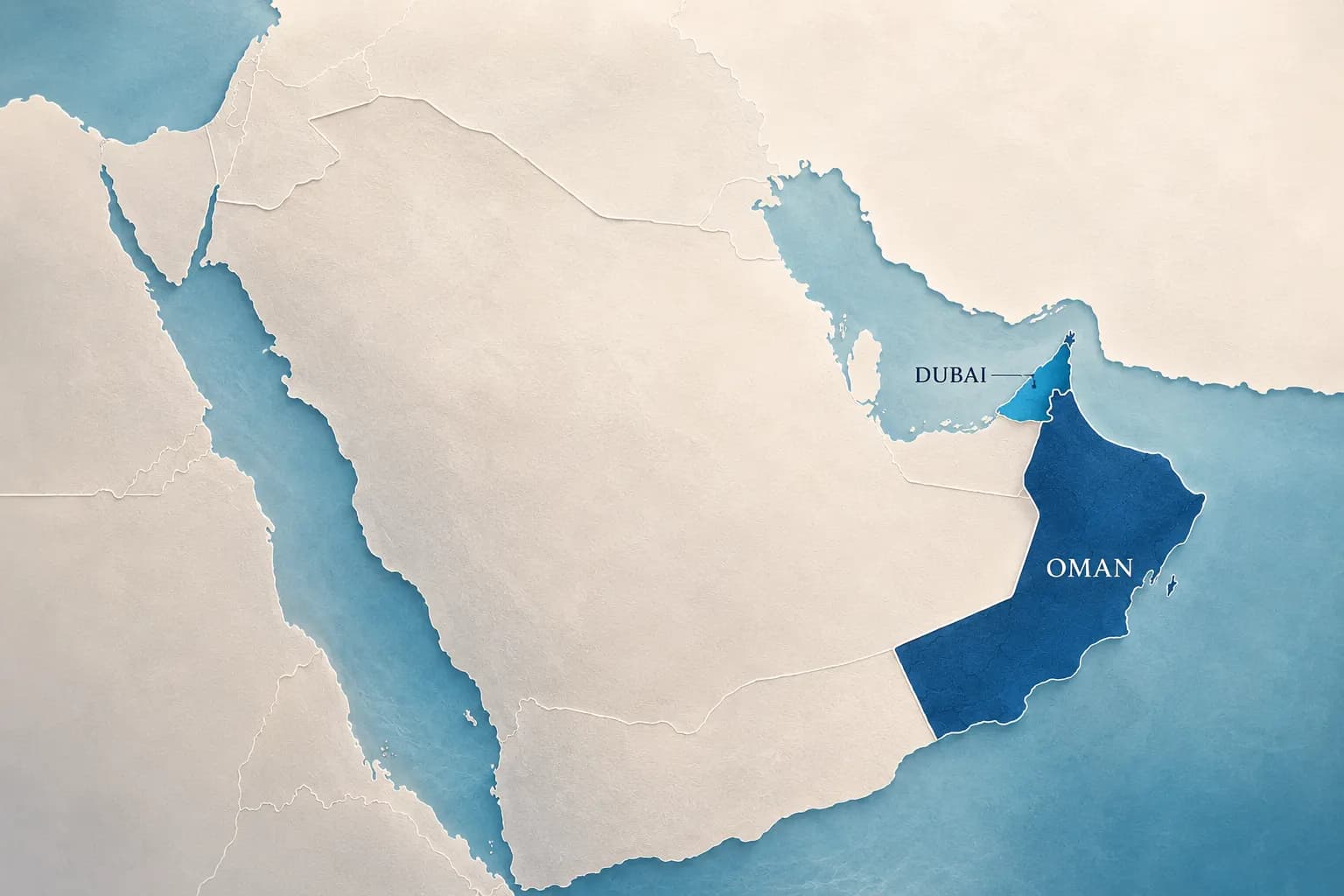 Map of the GCC region highlighting Dubai and Oman